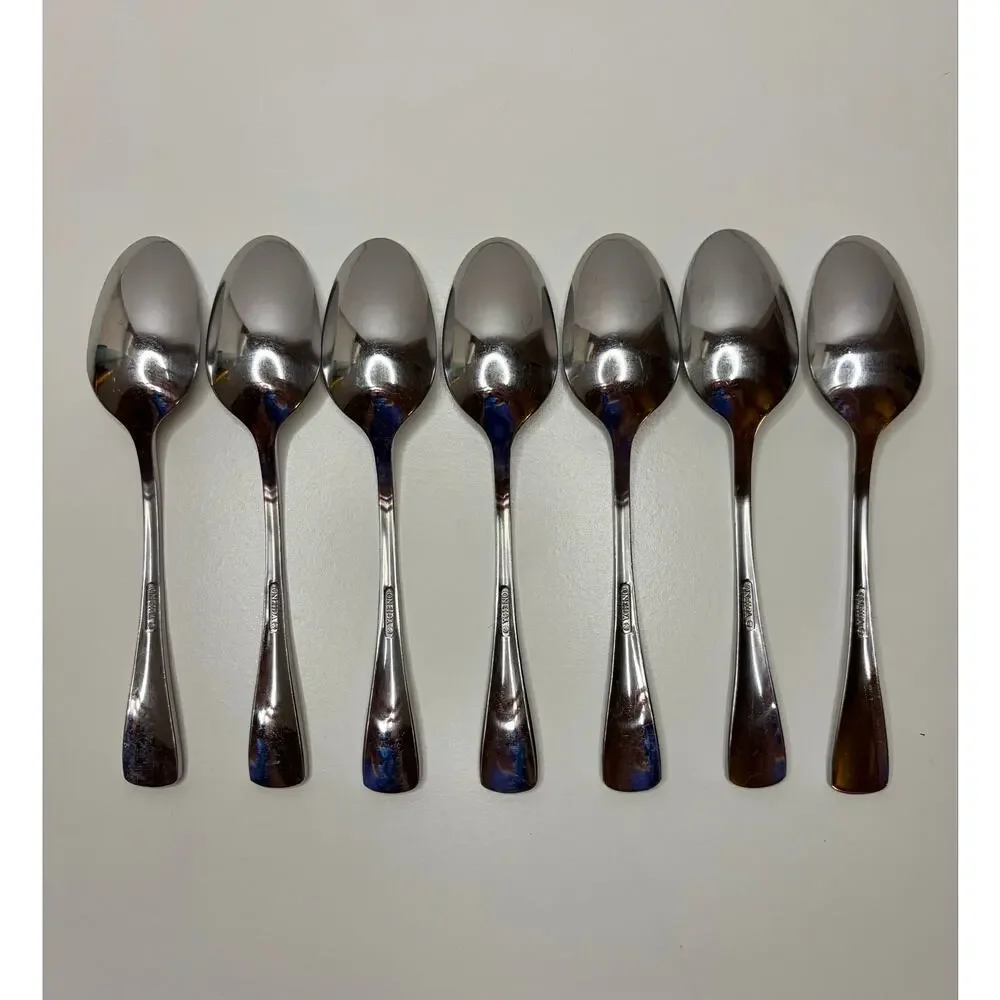 Oneida Serif Teaspoons 6 1/4” Stainless Steel Frosted Swirl Flatware Set of 7